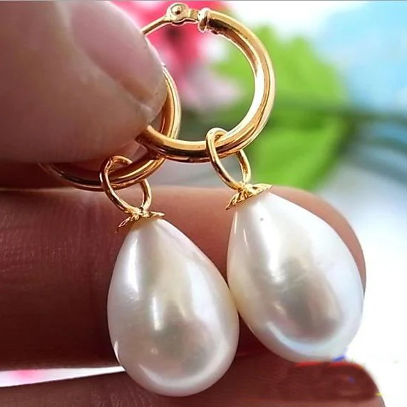 

New Arrival Favorite Pearl Jewelry 16mm White Drip Freshwater Pearls 14k Good Dangle Earrings Charming Lady Gift