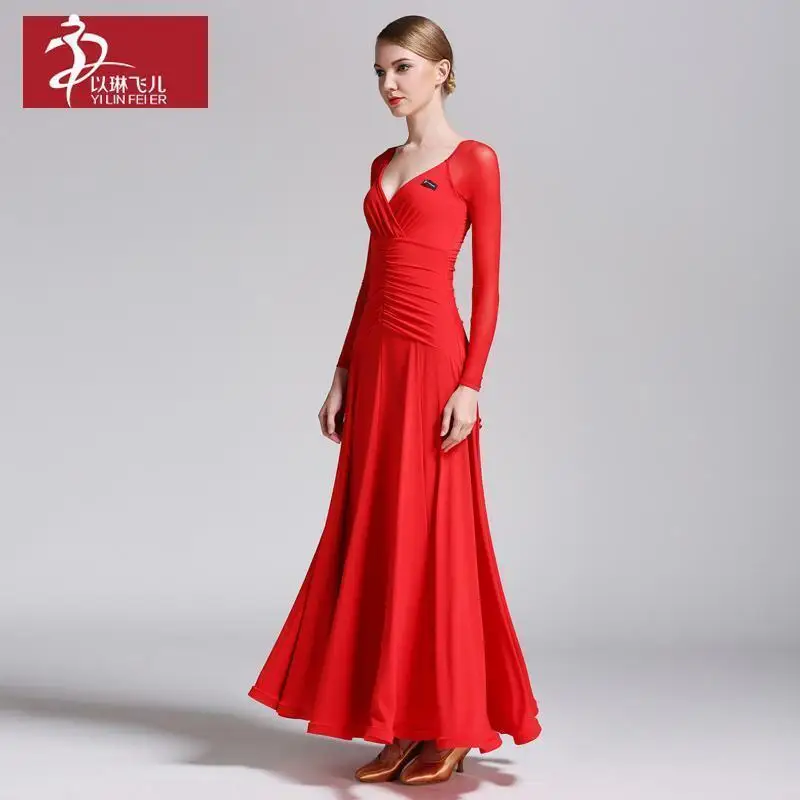 NEW Ladies Latin Ballroom Modern Tango Waltz Dance Dress Long Lace Dress #S9007