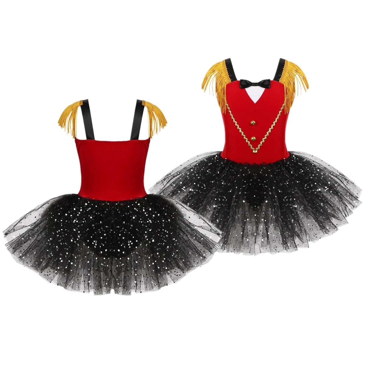 1Pcs Kinder Mädchen Weihnachten Weihnachten Outfits Tutu Kleid Dancewear Halloween Circus Ringmaster Kostüm Quaste Folie Pailletten Mesh Trikot