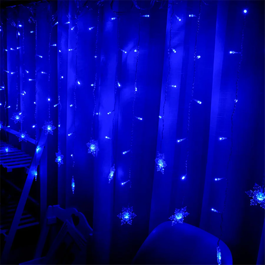 3.5M LED Icicle String Lights Christmas Garlands Snowflake Fairy Lights 8 Modes Window Curtain Lamp For Party Wedding Decoration