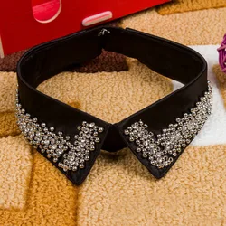 Collar falso de diamantes de imitación negros para mujer, cuello desmontable, Collar falso de cristal para mujer, Collar de cuentas de camisa, accesorio de ropa de tela