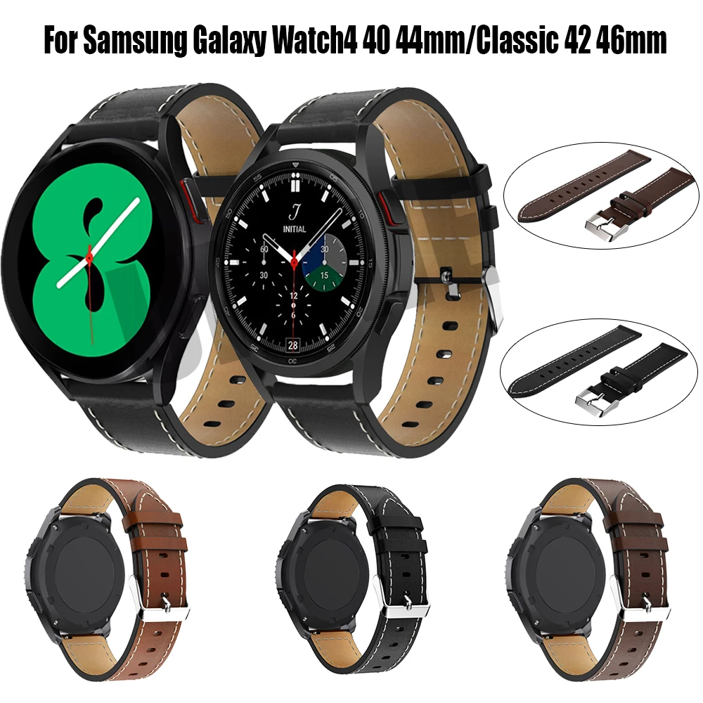 

20mm Leather Strap for Samsung Watch 4 40mm 44mm Bracelet for Samsung Galaxy Watch 4 Classic 42mm 46mm Original Wristbands Band