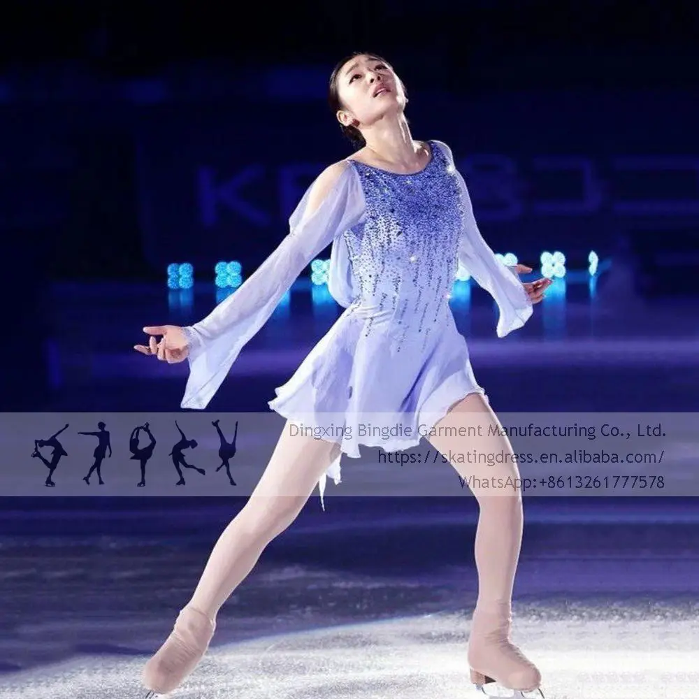 Figure Skating Dress Girls Blue Performance Quality Leotards Unitards Jewelry Competition Ice Skating Costumes New Design