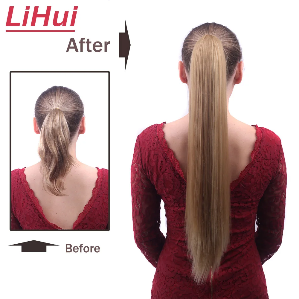 LIHUI Straight Claw Clip on Ponytail Hair Extension Synthetic Ponytail Enxtension Hair for Women Pony Tail Hair Hairpiece