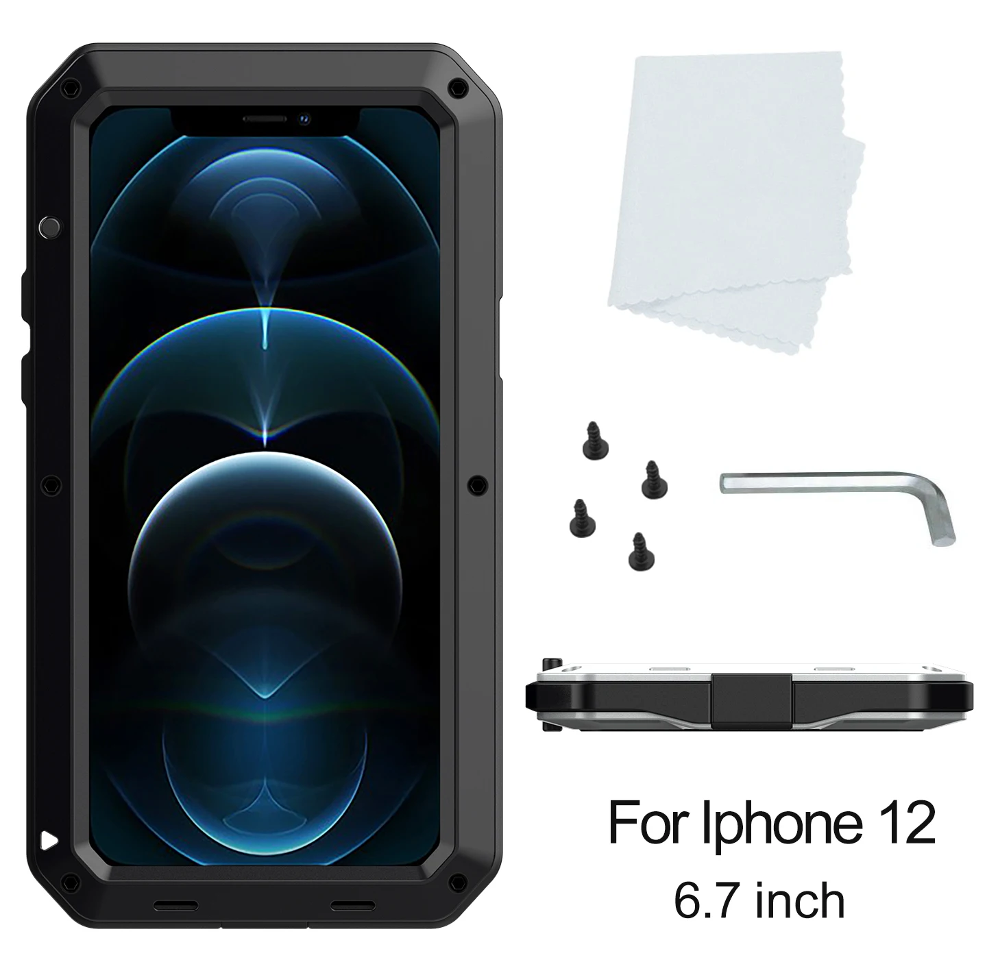 Tempered Glass Metal Case For iPhone 12 11 XR 8 7Plus SE 2020 Shockproof Armor Silicone Cover For iPhone 12 Pro 11Pro Max XS MAX