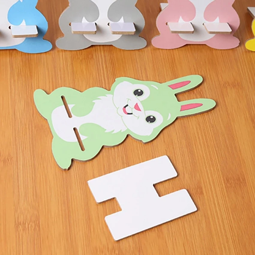 1PC Wooden Portable Tablet Phone Stand Removable Holder Cute Animal Rabbit Puppy Bear Desktop Support for Phones