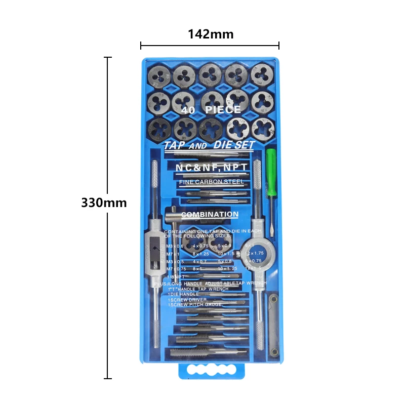 CMCP 40pcs Tap Die Set Imperial/Metric Thread Taps Wrench Dies For Metalworking Alloy Steel Screw Tap Drill Bit