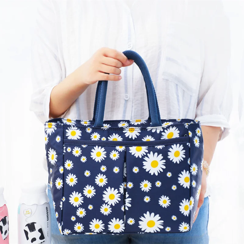 Fashion Daisy Printing Thermal Insulated Lunch Bag Portable Large Capacity Tote Cooler Bento Box Storage Bags Food Container