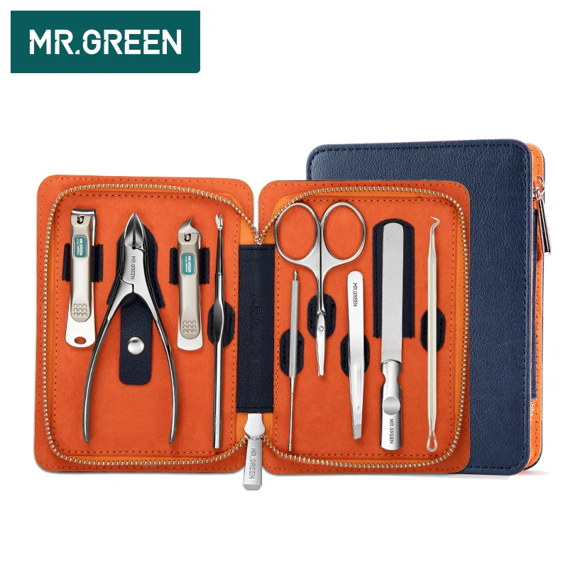 MR.GREEN 9PCS/set Nails Art Clipper Scissors Tweezer Knife toe Professional Manicure set Nosehair cut Grooming kitManicure Tools