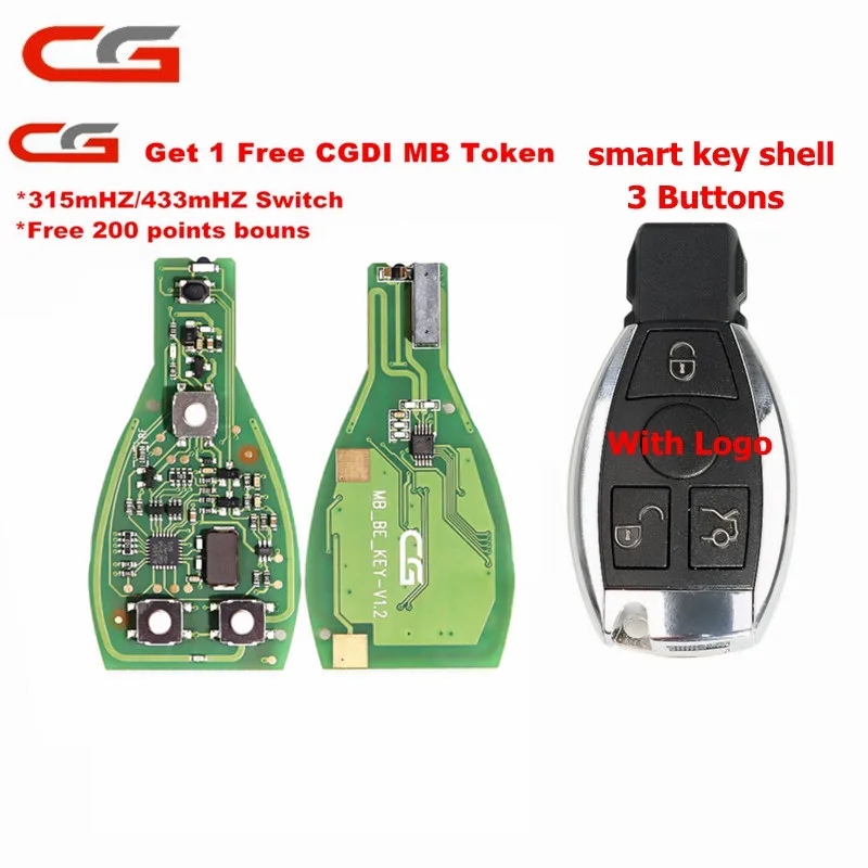 Original CG CGDI MB BE KEY V1.2 For Benz Till FBS3 315MHZ/433MHZ Get 1 Free Token CGDI MB With Smart Key Shell 3/4 Button Logo