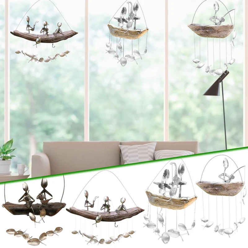 Wind Bell Garden Decoration Fishing People Wind Bell Coastal Design Suitable Fish Pond Garden Indoor Outdoor Window Decor