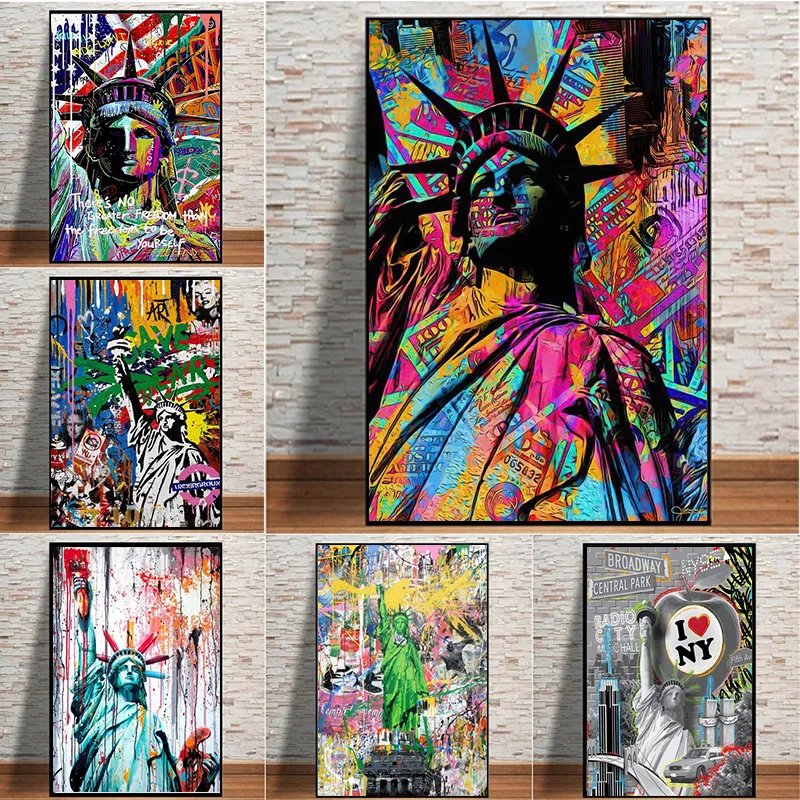 Graffiti Statue of Liberty Canvas Painting Wall Art Abstract Street Pop Art I Love New York Poster Prints For Lving Room Decor