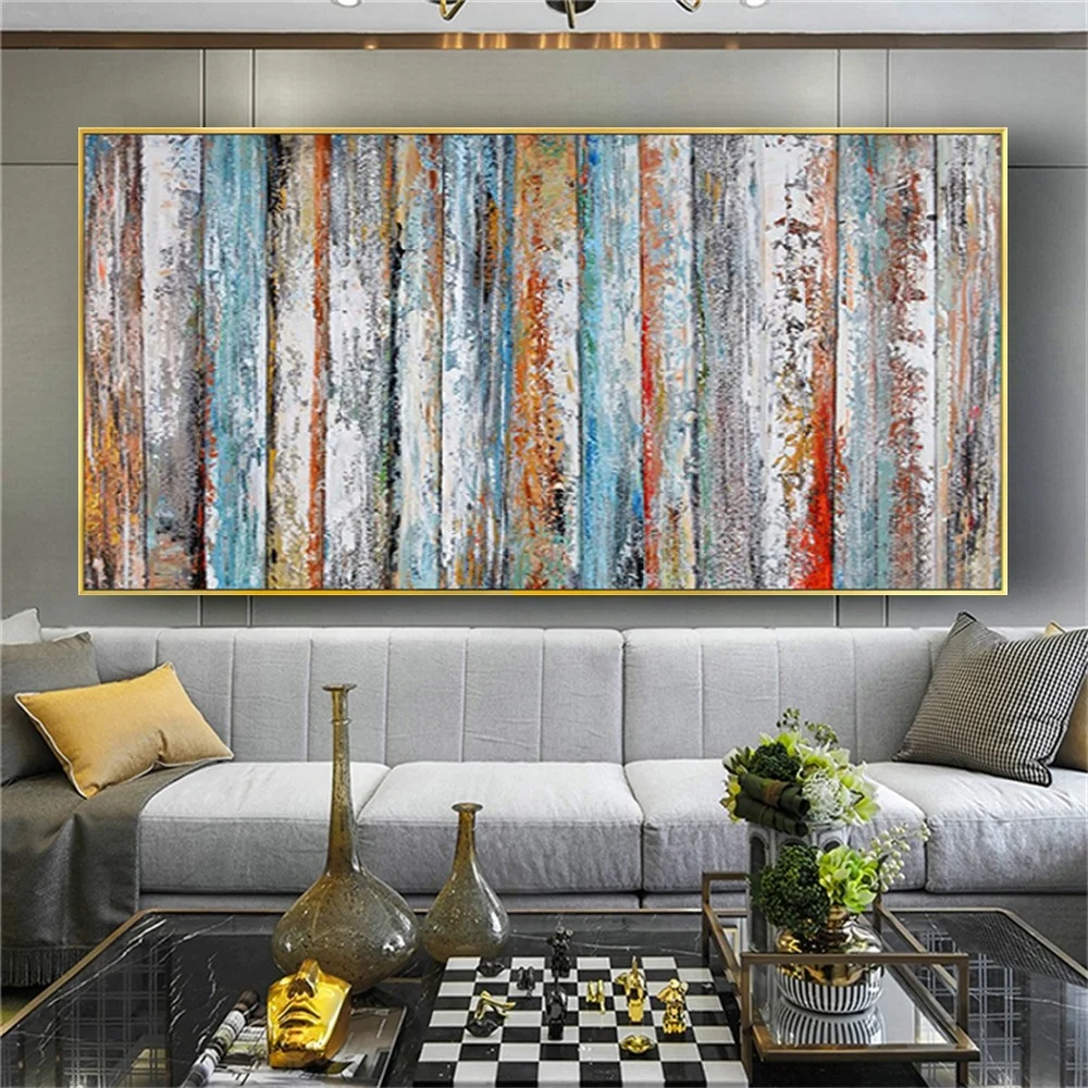 

hand-painted oil painting color canvas painting Fence style abstract line mural home decoration wall art for living room decor