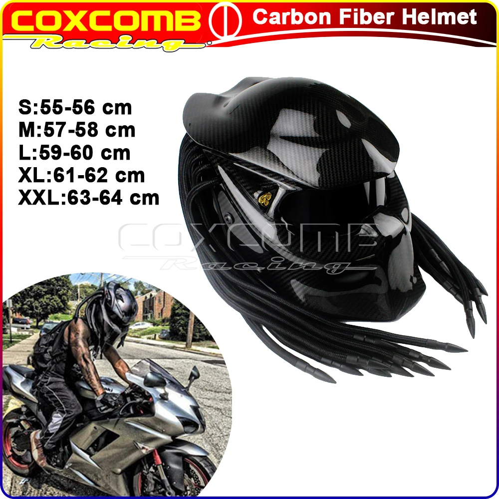 

Predator Carbon Fiber Helmet Full Face Iron Man Helmet DOT Approved Casco S M L XL XXL 5 Size Cycle Riding Depredador Capacete