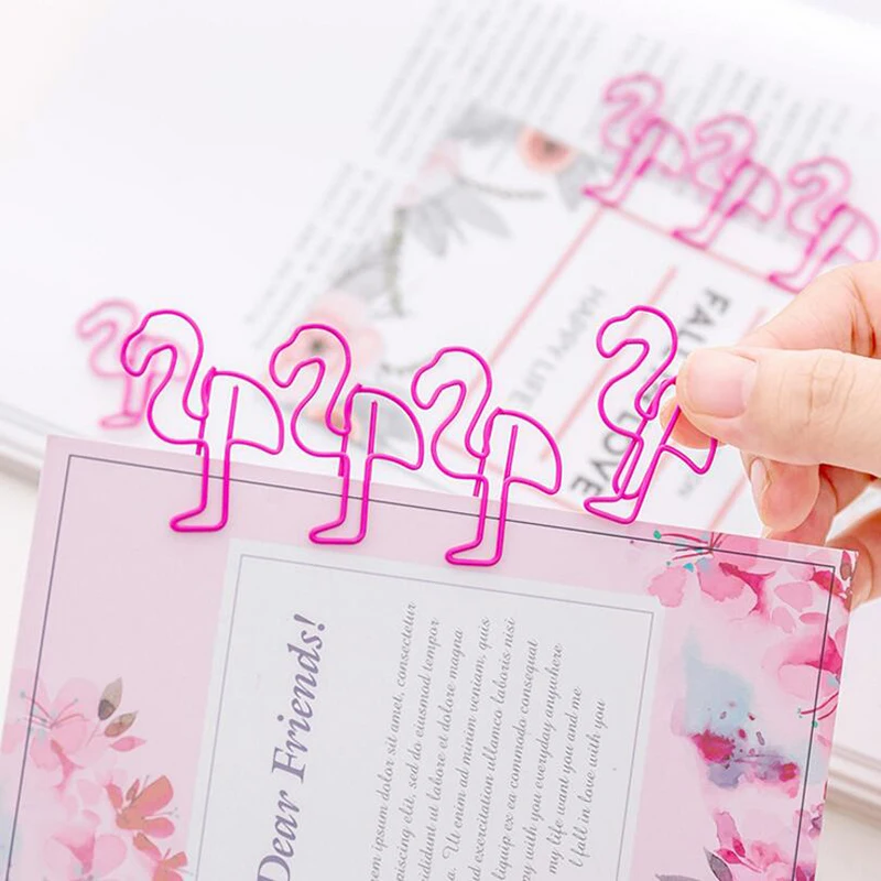 10pcs Creative Metal Shaped Paper Clip Office School Supplies Cute Cartoon Pink Flamingo Girl Heart Mini Flamingo Note Clip