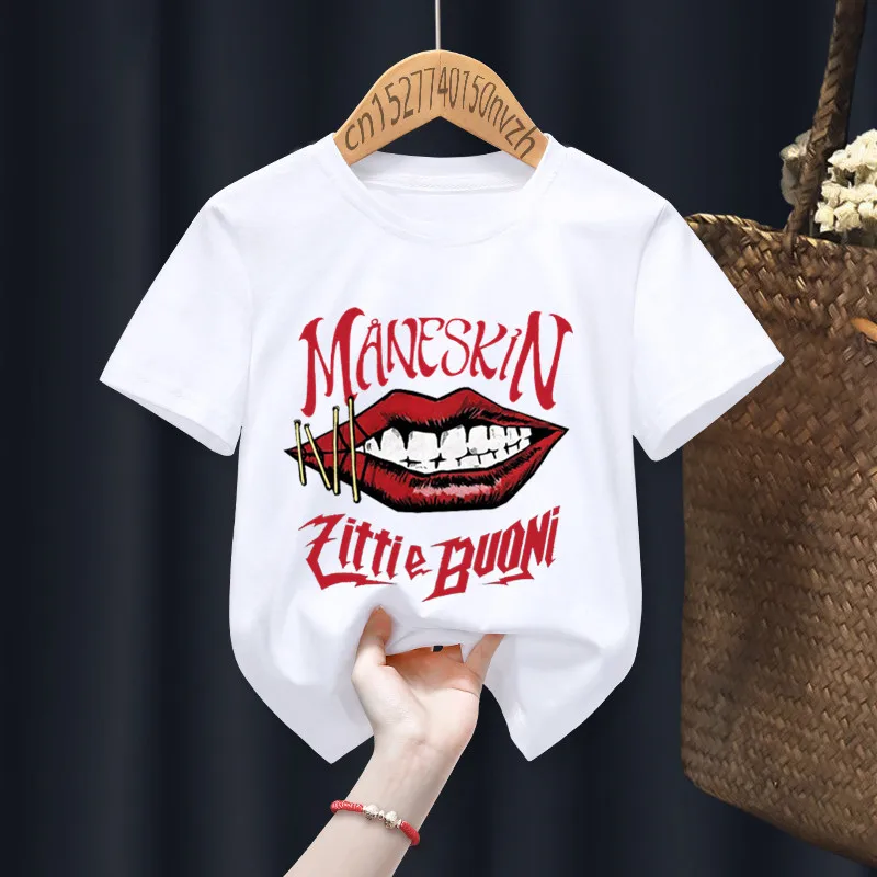 Punk Rock Band Maneskin Print Funny Baby Girl T-shirts Kid Children Manga Gift Present Black Harajuku Clothes