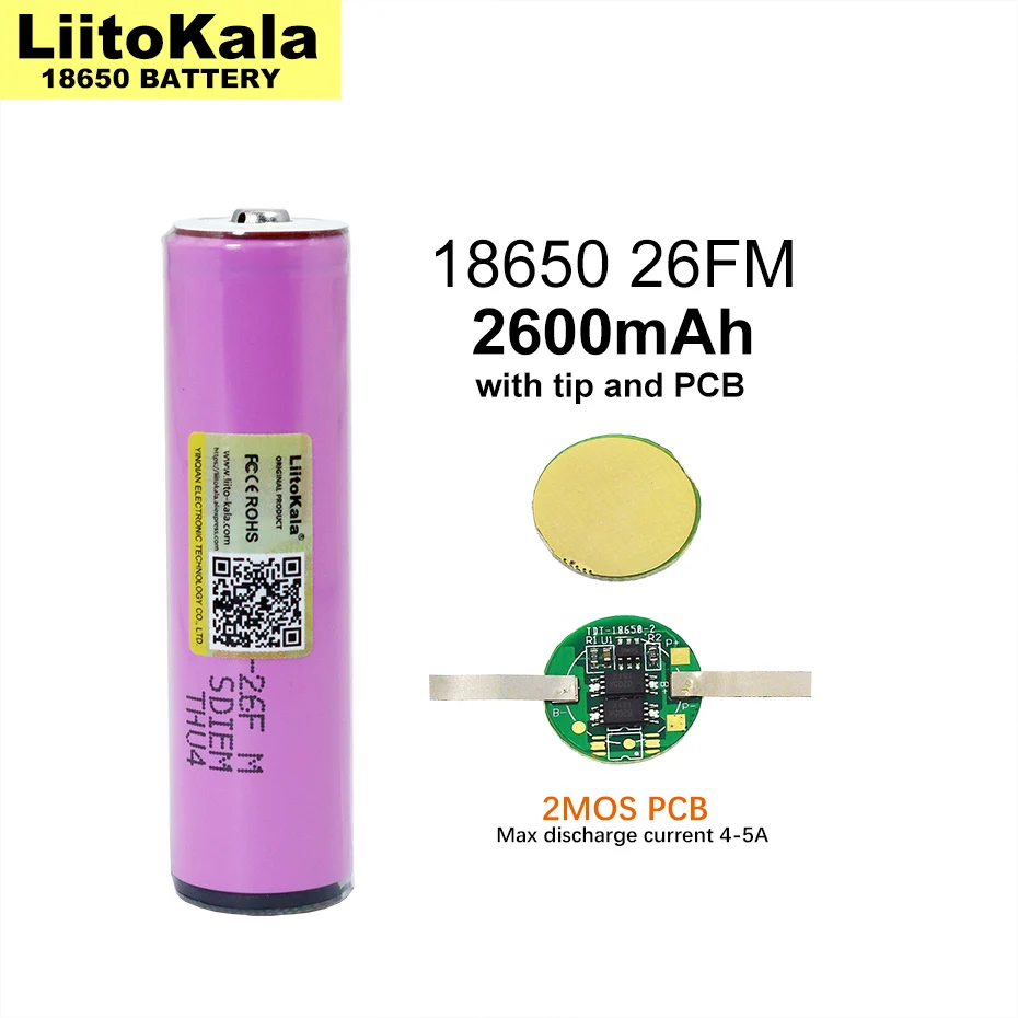 

1-20PCS Liitokala 3.7V/4.2V 18650 2600mAh ICR18650-26FM Rechargeable Lithium Battery PCB Protection Board for Flashlight