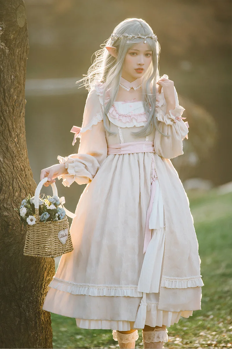 Prinzessin Tee Party Süße Lolita Rosa Kleid Hohe Taille Spitze Bowknot Nette Viktorianischen Kleid Rüschen Kawaii Mädchen Lolita Op