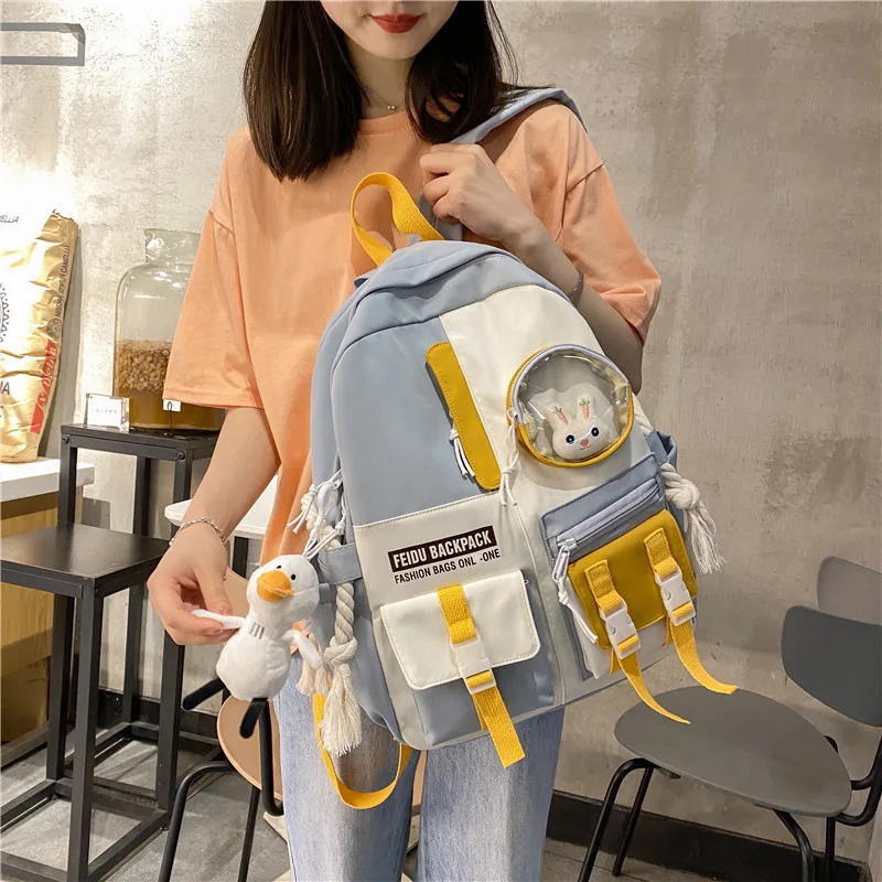 2021 Kawaii Waterproof Women Backpack Cute Student BookBag Large Capacity Schoolbag Backpack for Girl Multi-pocket Rucksack