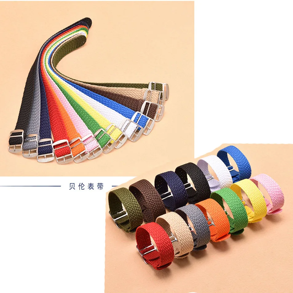 14mm 16mm 18mm 20mm 22mm Colourful Weave Nylon Watch Band For Perlon Watch Strap PL Replacement Fabric Canvas Wristbelt Bracelet