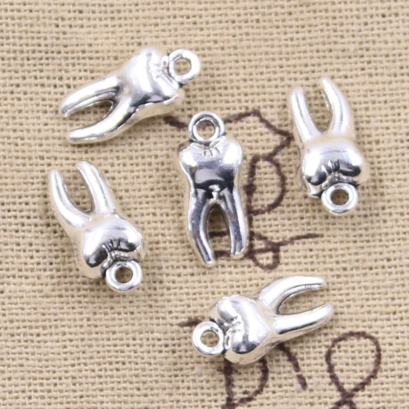 20pcs Charms 3D Zombie Tooth Teeth Molar 16x8x5mm Antique Bronze Silver Color Pendants Making Findings Handmade Tibetan Jewelry