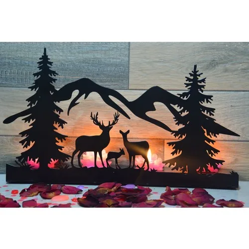 Pnr Decor Quadrule Forest Ren Deers Metal Candle Holder Candlestick