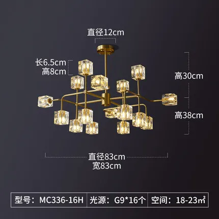 Vierkante kristallen kroonluchter materiaal artistieke takken luxe gouden verlichtingsarmaturen voor woonkamer keuken kroonluchter verlichting