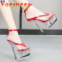 Walking Show Stripper Heels Clear Shoes Woman Platforms 15cm High Heels Sandals Women Sexy Fish Toe Wedding Shoes Flip Flops