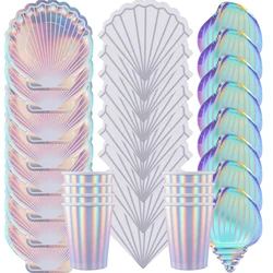 Mermaid Party Colorful Shell Disposable Tableware Summer Beach Under The Sea Party Little Mermaid  1st Birthday Party Decor