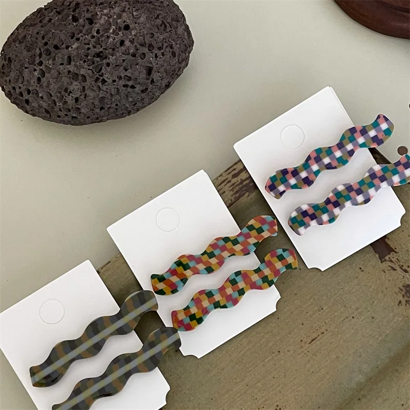 New Acetate Hair Clips Set Barrettes Colorful Checkered Mosaic Plaid Grid Geometric Korean Side Pins Ins Girls Women Accessories