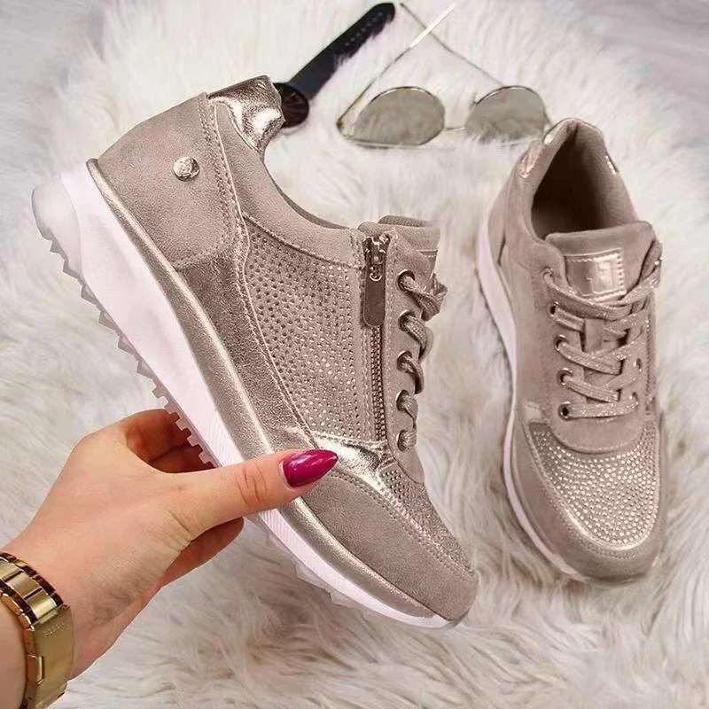 Women Shoes Fashion Crystal Sneakers Women Zipper Platform Trainers Casual Ladies Shoes Tenis Feminino Zapatos De Mujer WSH3811