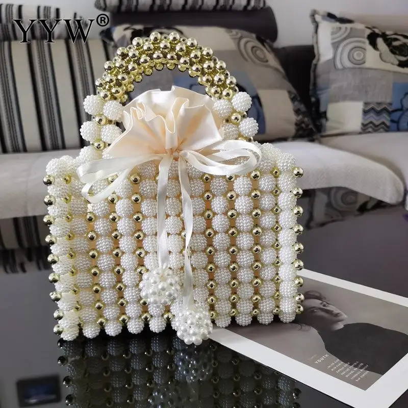 Pearl Beaded Women\'S Mini Handbag Wedding Evening Clutch Bag For Bridal Luxury Elegant Party Purse ABS Box Bag Weave sac a main