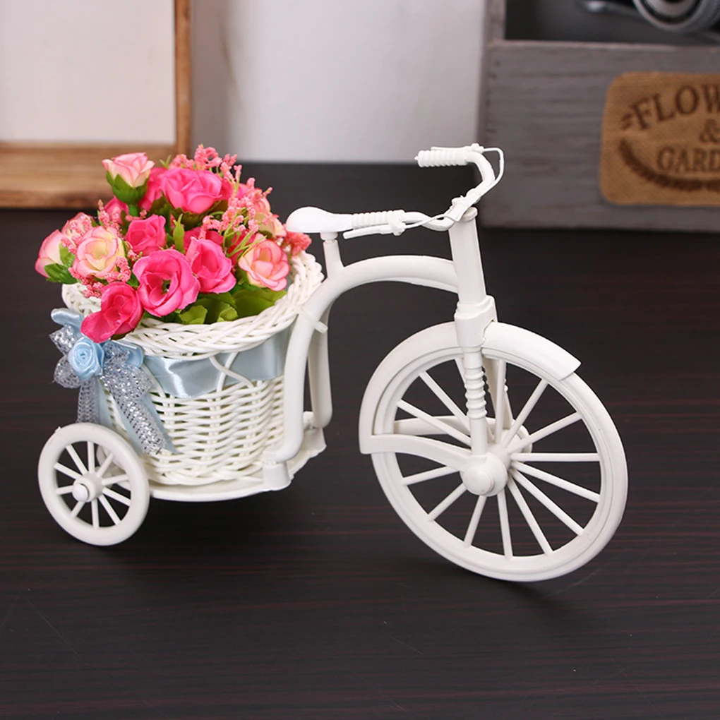 Bicycle Flower Basket Desktop Decoration Ornaments Tricycle Plastic White Vase Flower Storage Home Wedding Party DIY Decoration