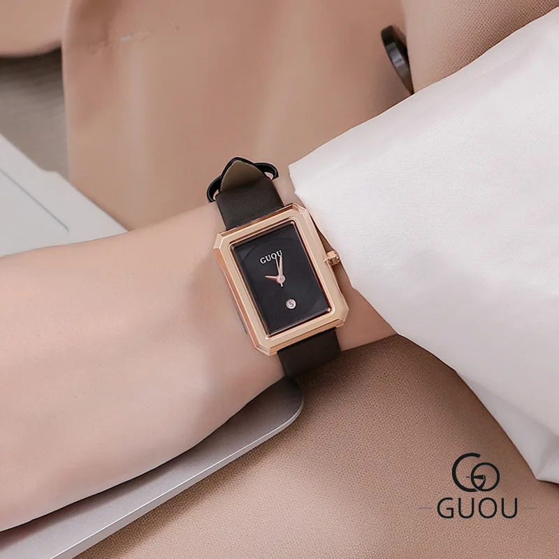 2021 Fashion Guou New Small Dial Rectangle Women Watches Bracelet Watch Ladies Casual Quartz Watchwatch Montre Femme Reloj Muje