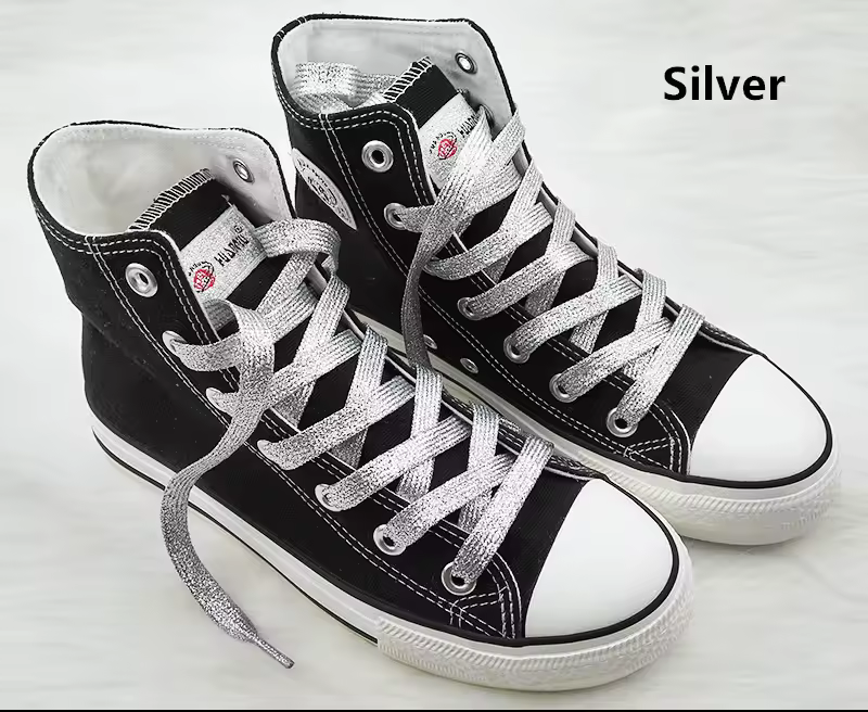 1 cm Width Colorful Lurex Shoelaces Trendy Bright Colorful Fall Winter Shoelaces Sneaker White Casual Sports Leather Shoes Laces - Image 5