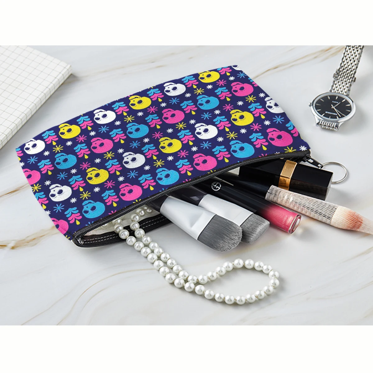 Schedel Print Vrouwen Cosmetische Tas Persoonlijkheid Make Pouch Draagbare Reizen Opbergtas Lipstick Organizer Gevallen Rits Make-Up Tas