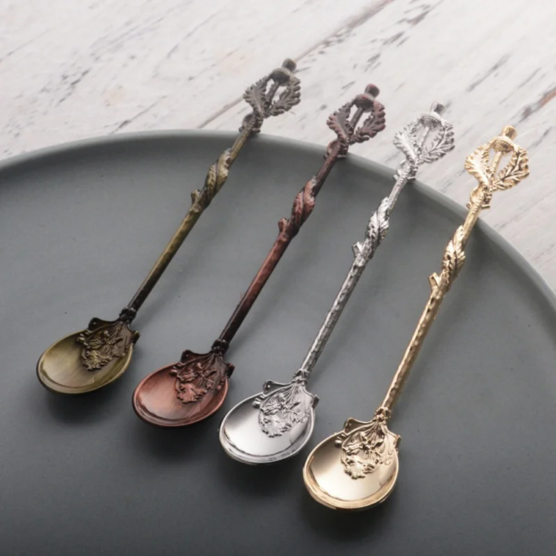 Alloy Retro Thistle Leaves Coffee Spoon Creative Vintage British Coffee Stir Dessert Honey Scoop Decorative Tableware/