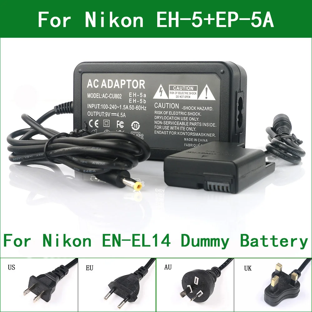 EH-5 + EP-5A DC Coupler EN-EL14 Dummy Battery AC Power Adapter For Nikon D3100 D3200 COOLPIX P7000 P7100 P7700 P7800
