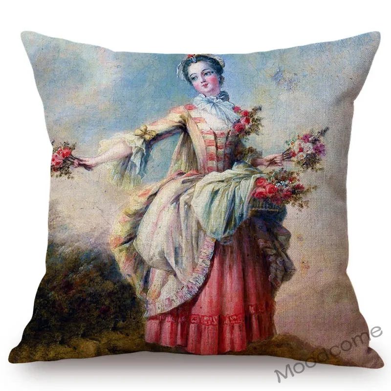 Royal European Lady Madame de Pompadour Francois Boucher Rococo Style Painting Sofa Throw Pillow Cover Car Linen Cushion Cover