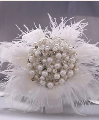 Wedding Accessories Pretty Bridal Bouquet Crystal Rhinestone Pearls Feather Wedding Bouquets Bride Flower