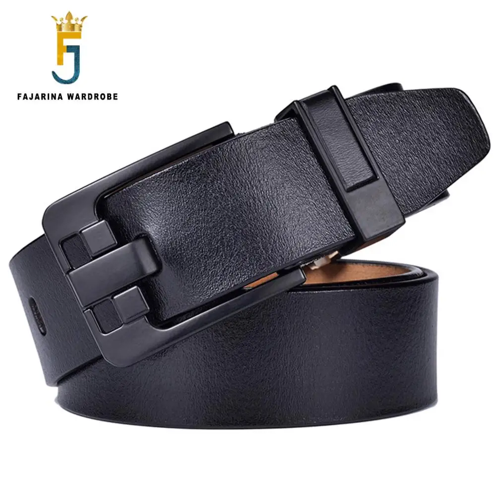 FAJARINA High Quality Genuine Leather Belt Black Unique Design Pin Buckle Belts for Men Styles Jeans Retro 38mm Width N17FJ789