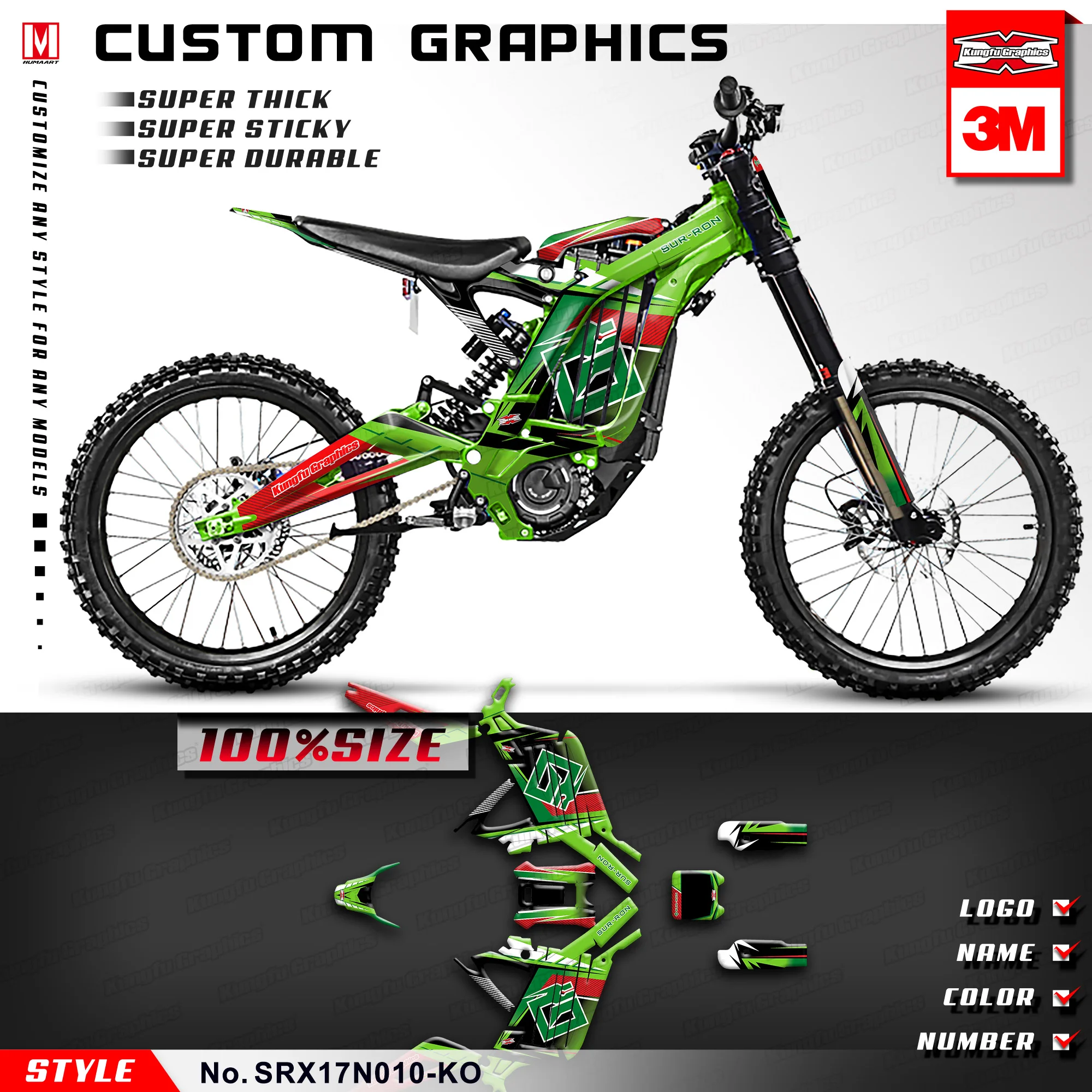 KUNGFU GRAPHICS Sticker Design Decals Custom Vinyl Wrap for Surron Light Bee X Dirt eBike (Style no. SRX17N010-KO)