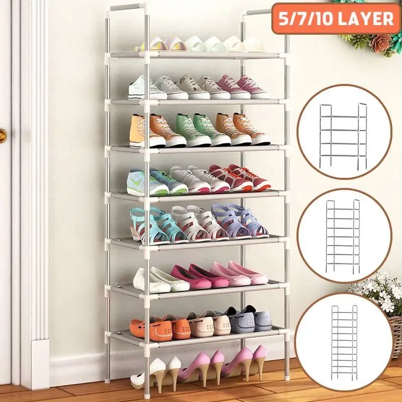 4/7/10 Tiers Shoe Rack Storage Shelf Organizer Cabinet Non-Woven Fabric Stackable Shoe Cabinets Doorway Indoor