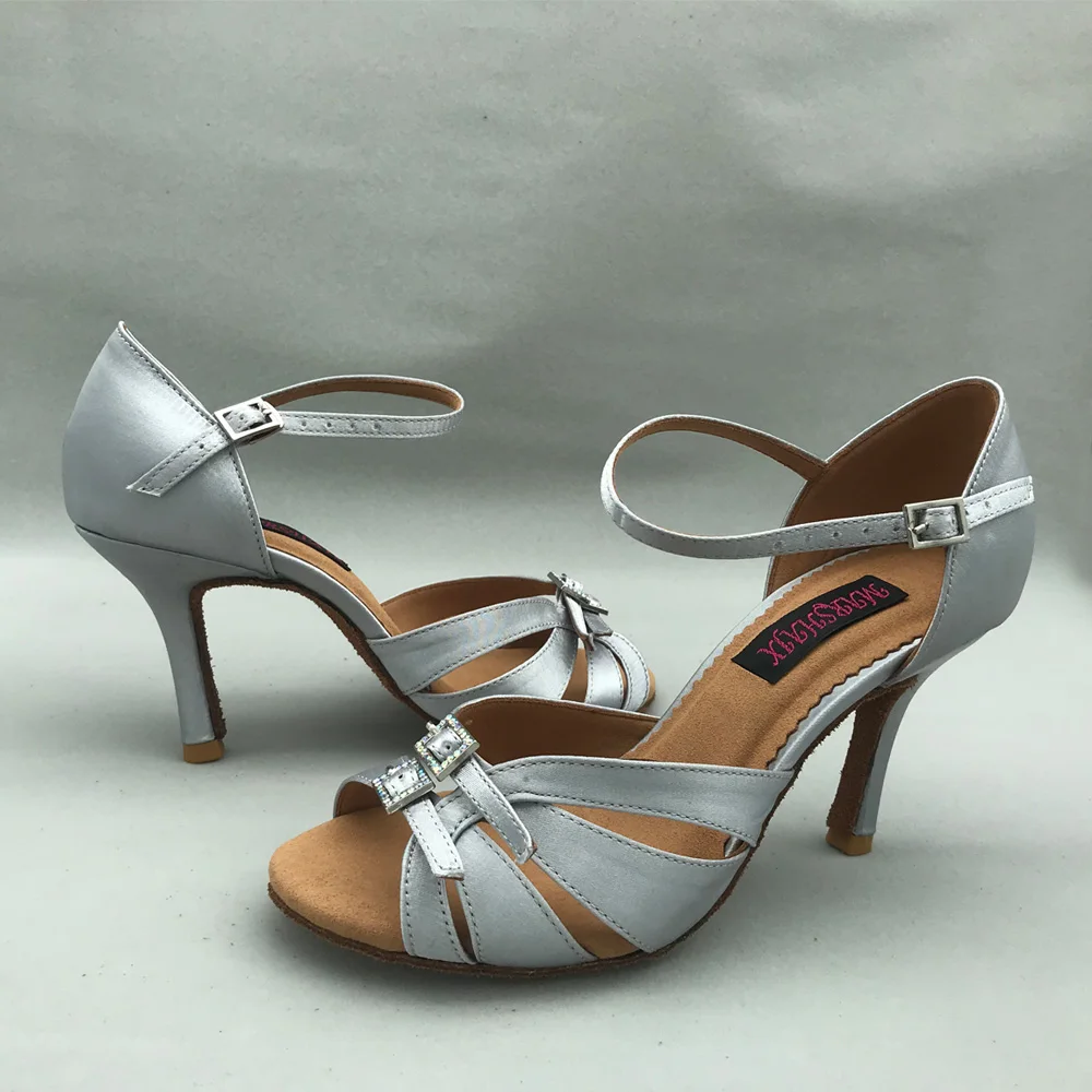 Zapatos de baile latino elegantes y sexys para mujer, calzado de Salsa y tacón de 8,5 cm, cómodos, MS6214GR, disponibles