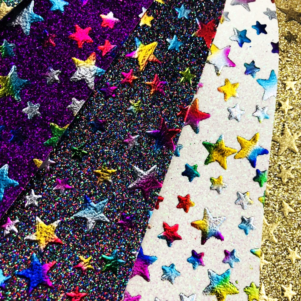 New 20*33cm Gold Glitter star Fabric Synthetic Leather Sequins Patchwork Bag Shoes Handmade Phone Case DIY,1Yc10213