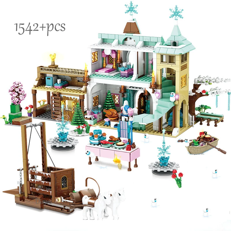 NEW 2021 Disney Frozen Princess Elsa Anna Ice Castle Building Model Block Set children toy Birthday Christmas gift