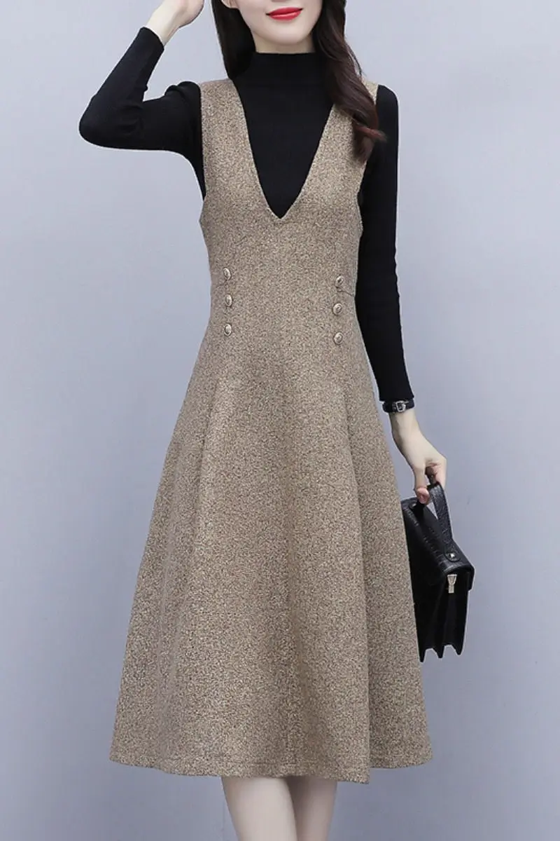 Large Size Woolen Suspender Dress Suit Female 2024 Autumn And Winter Fashion Korean Slim Vest Dress Two Piece Set Outfits M284
