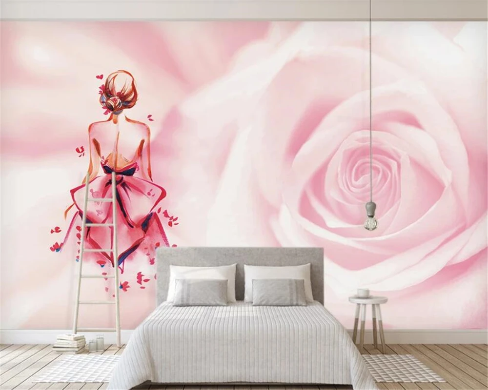 Custom wallpaper pink girl back view decorative painting living room bedroom background wall home decoration mural 3d wallpaper