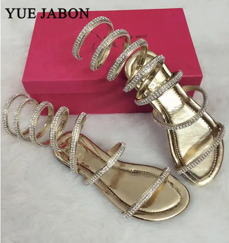 Plus size35-46 Summer women sandals Crystal Sexy Women Gladiator Sandal women Boots Snake Flat Women Shoes Roman Beach shoes