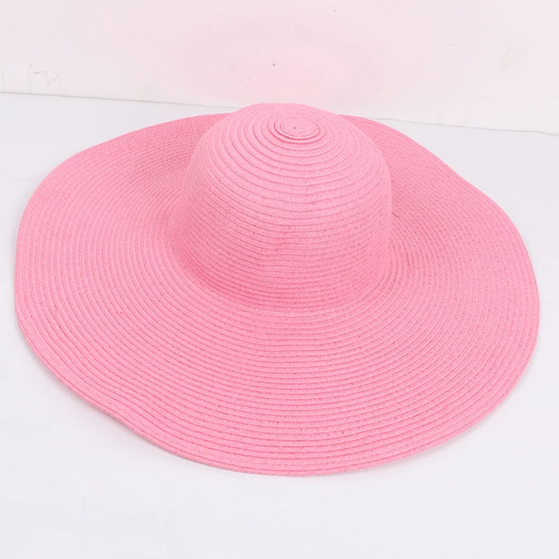 HT3062 Mode Große Große Breite Krempe Hut Solide Plain Floppy Strand Sonnenhut Packable Sommer Hüte für Frauen Dame Stroh hut Strand Kappe – Detail 18